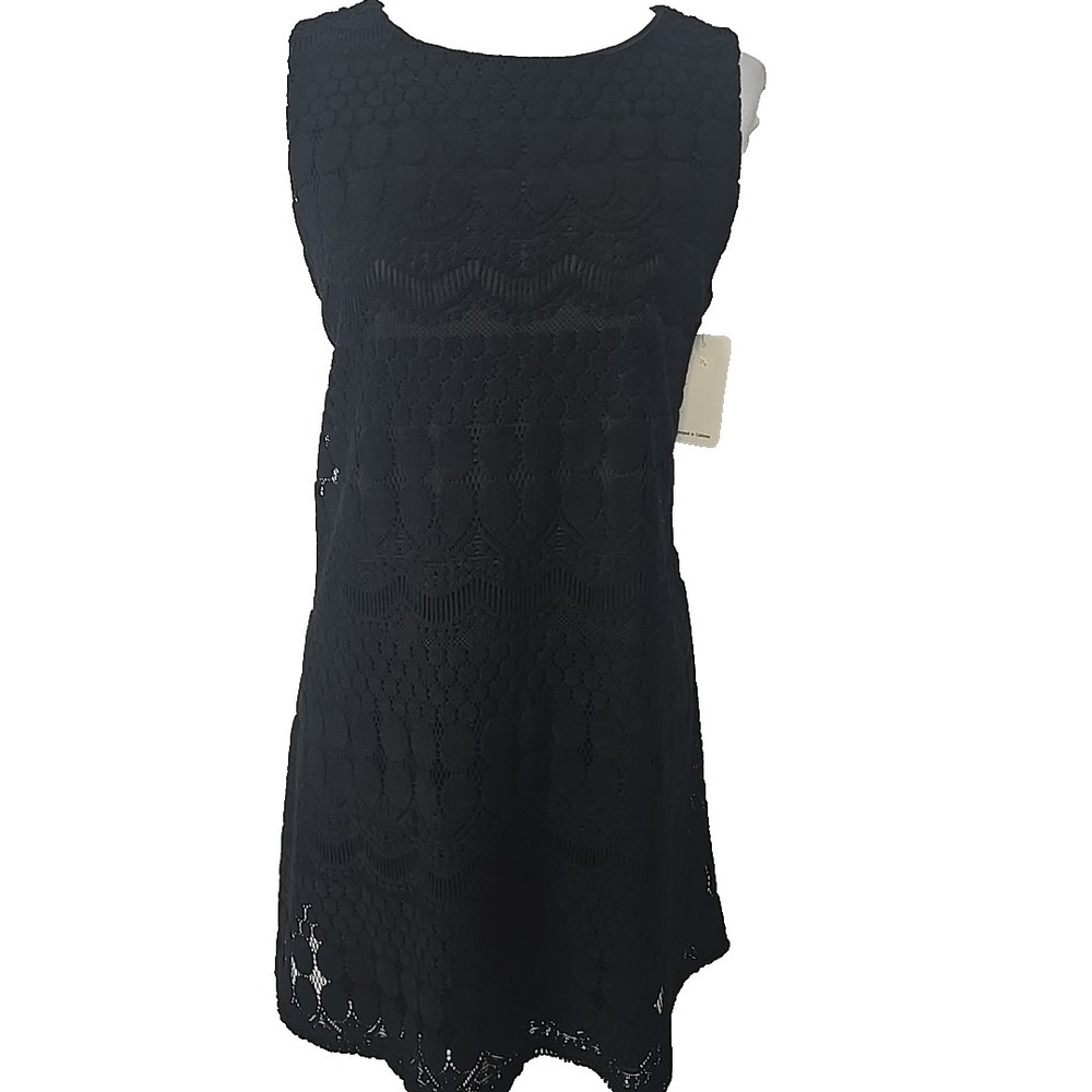 Coveted Clothing USA Medium Black Sleeveless Crochet Mini Dress Fully Lined New